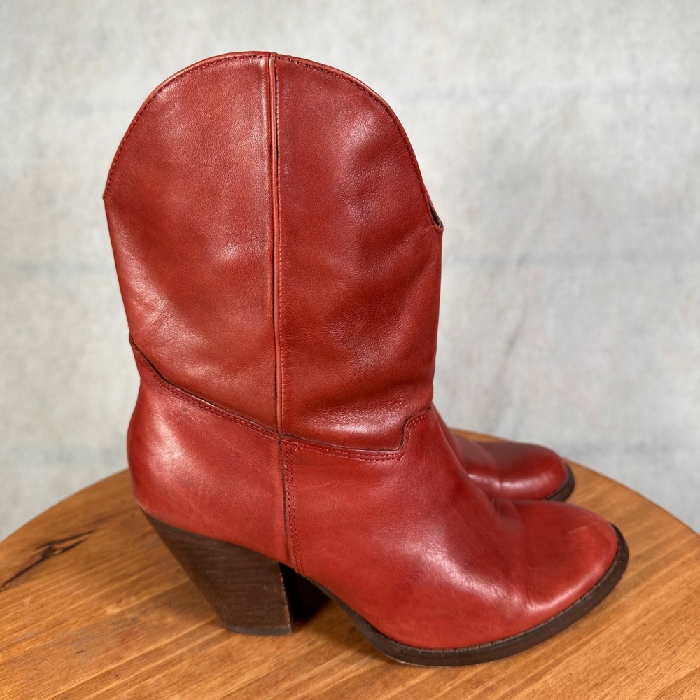 Franco Fortini McKinley2 Booties Womens 8 Red Leather Good Western Block Heel - Picture 5 of 14